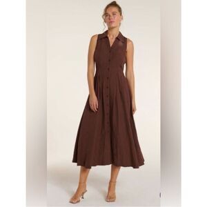$288 Hermoza Stacia Midi dress in Shaved Chocolates Button-Front Maxi Dress NWT